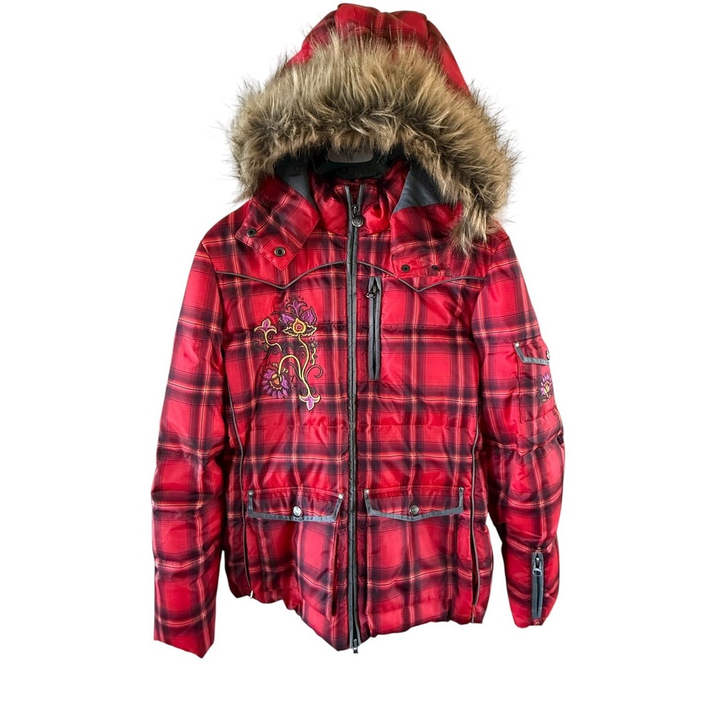 Women's Roper Western Red Plaid & Floral Embroidered Zip Up Puffer Coat size XL‎